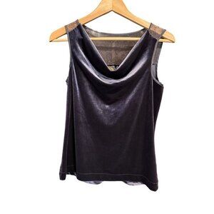 Kisch Boutique Sleeveless Greystone Cowl Neck Velour & Lace Blouse Women's Size